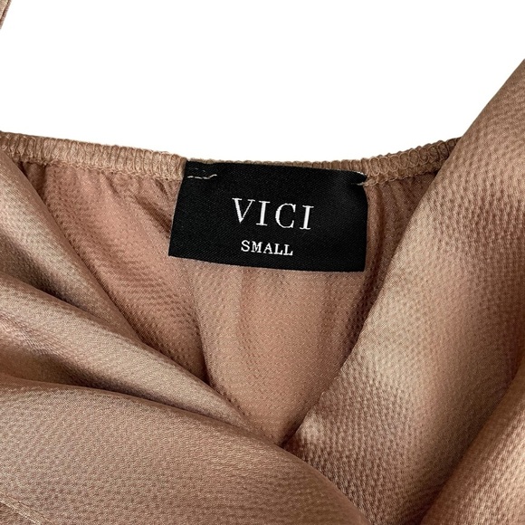 Vici Ansley Satin Colorblock High Low Tyche Maxi Dress Nude Peach - Picture 9 of 13